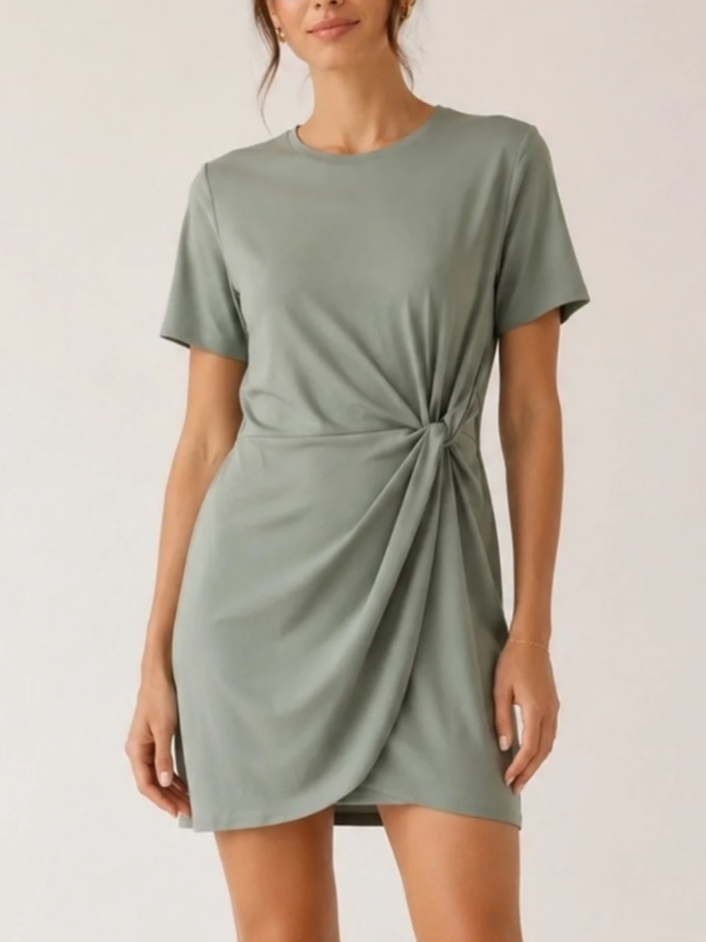 Abercrombie & Fitch Twist Side Knot Draped Mini Dress Sage Green NWT